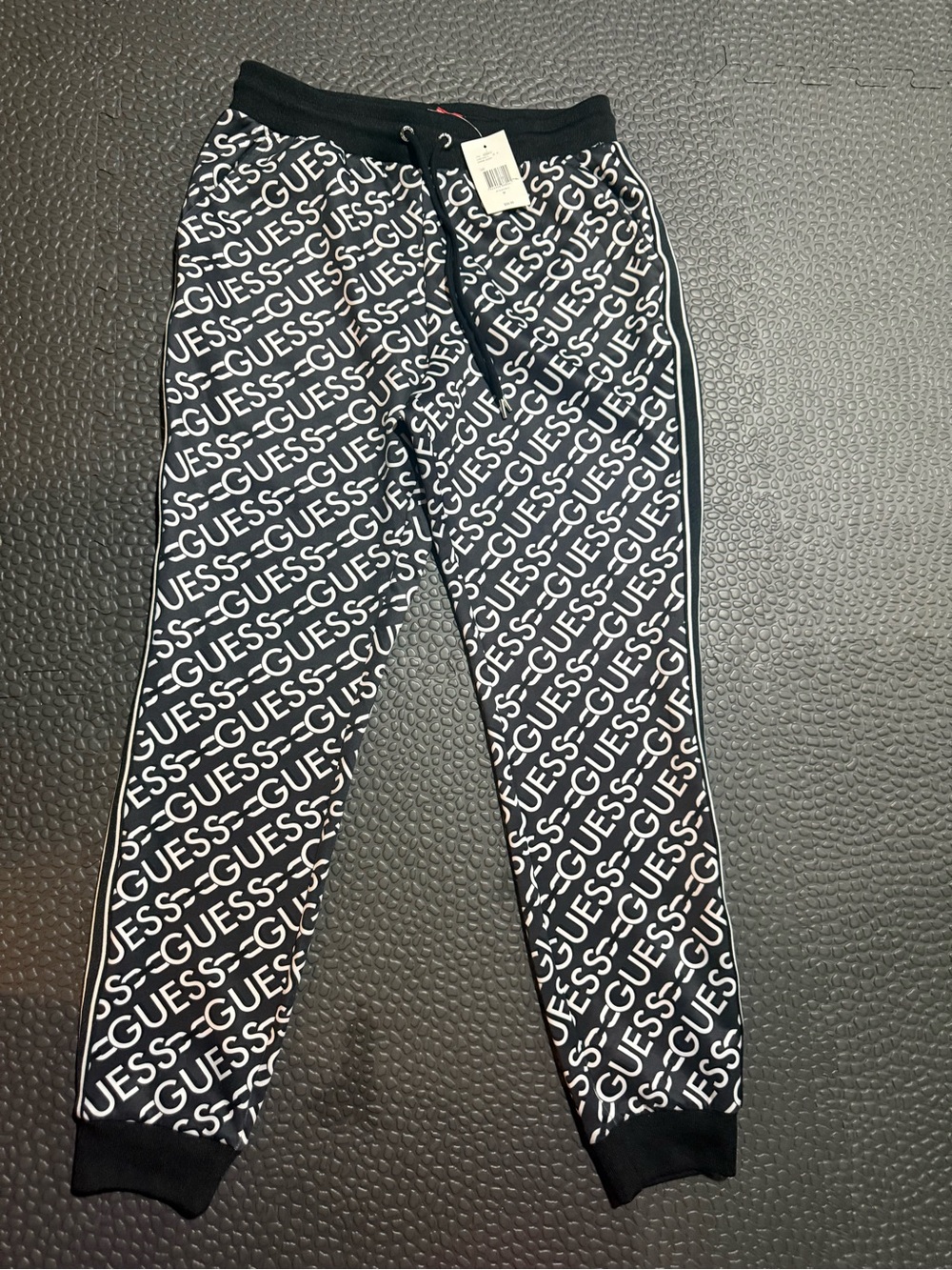 GUESS Black Joggers with White Logo All-Over Print